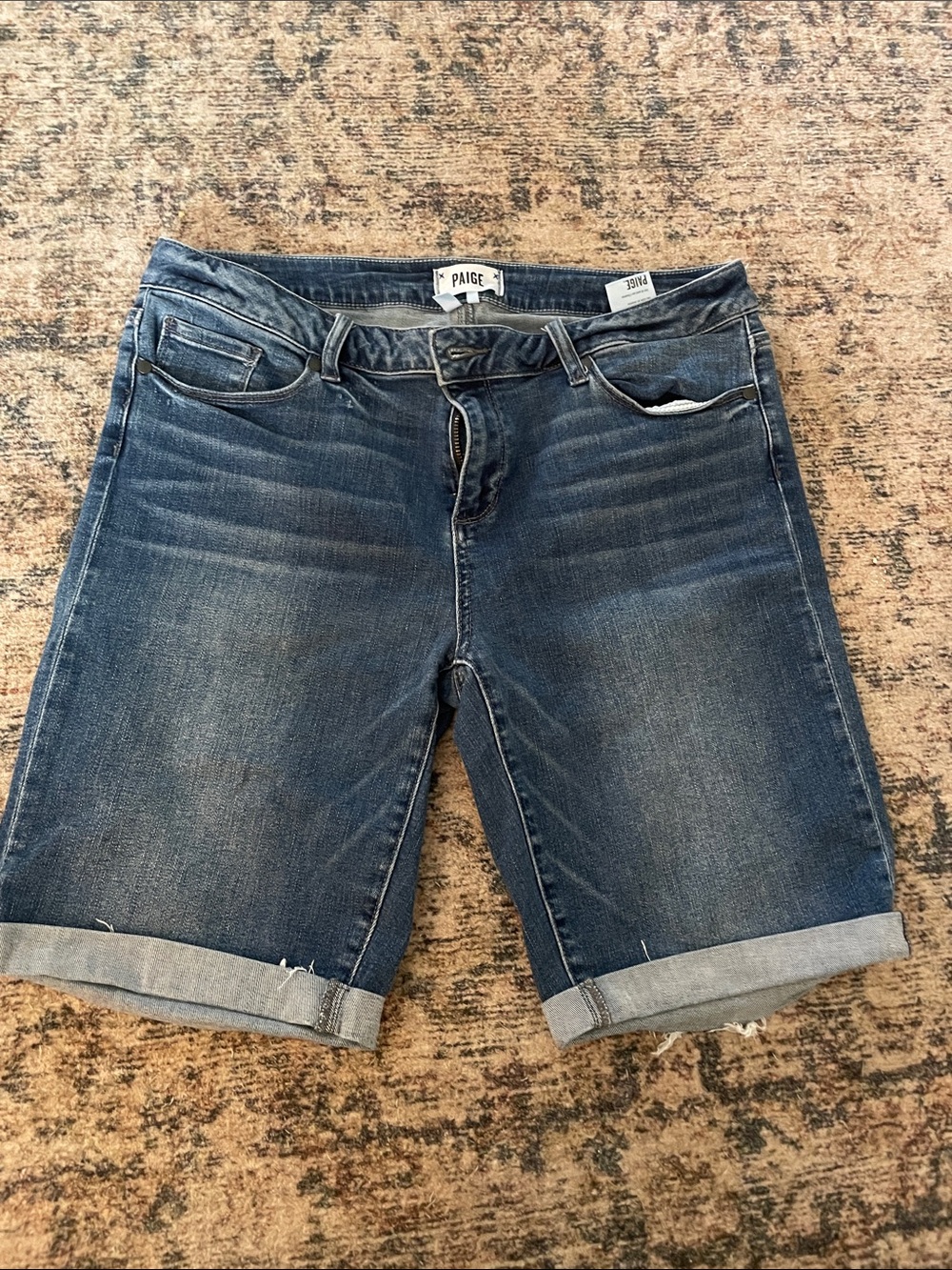 PAIGE Blue Rolled-Cuff Denim Bermuda Shorts